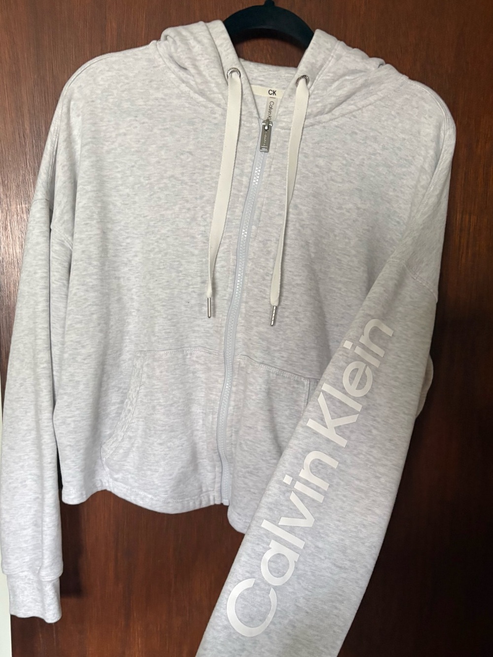Calvin Klein light Gray Cropped Hoodie - Size L